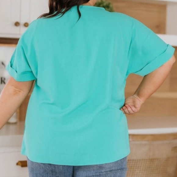 Shopin LA 2X Slinky Blouse in Mint/Seafoam Green - Picture 2 of 7